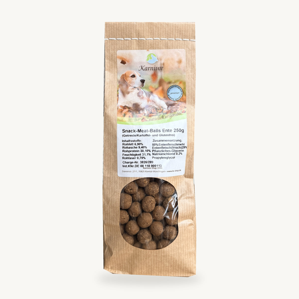 Karnivor Snack-Meat-Balls Ente, 250-g-Packung