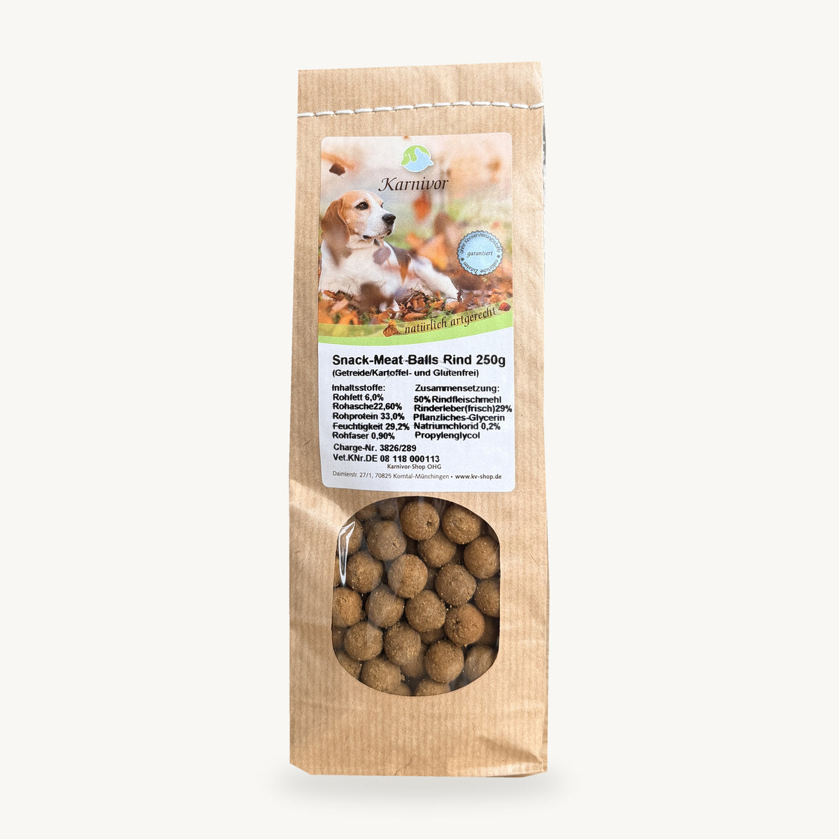 Karnivor Snack-Meat-Balls Rind, 250-g-Packung